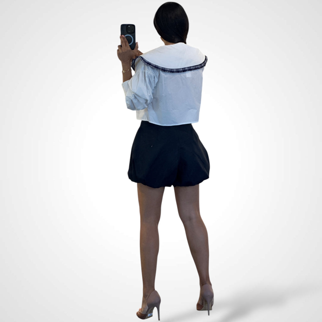 NAVY BALLOON DETAIL SHORTS