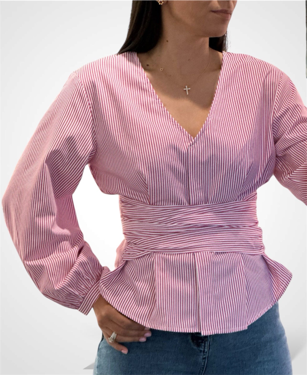HERMAS STRIPED MIRANDA WRAP LON SLEEVE TOP