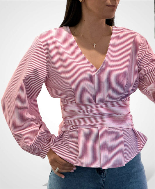 HERMAS STRIPED MIRANDA WRAP LON SLEEVE TOP