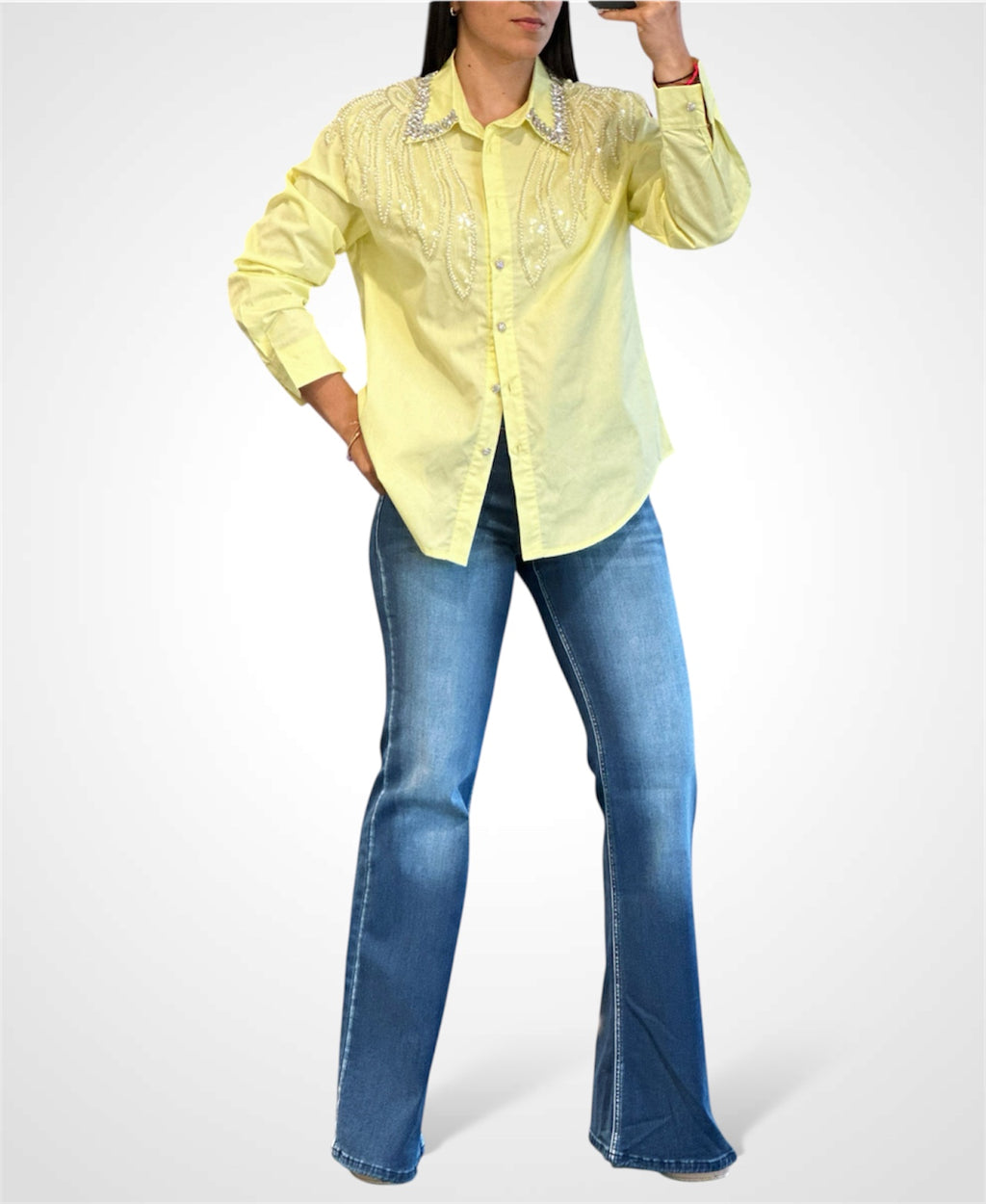 LONG SLEEVE LIME RHINESTONE TOP