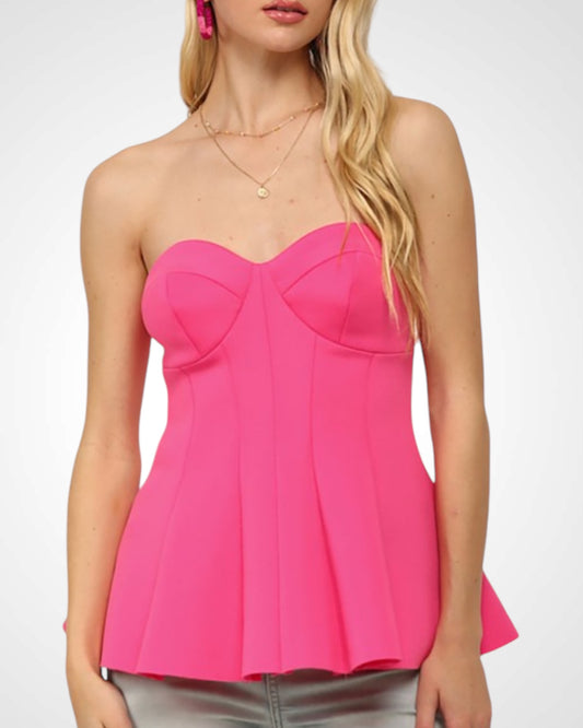 SOLID OFF SHOULDER FORM FITTING PEPLUM BUSTIER TOP (Punk)