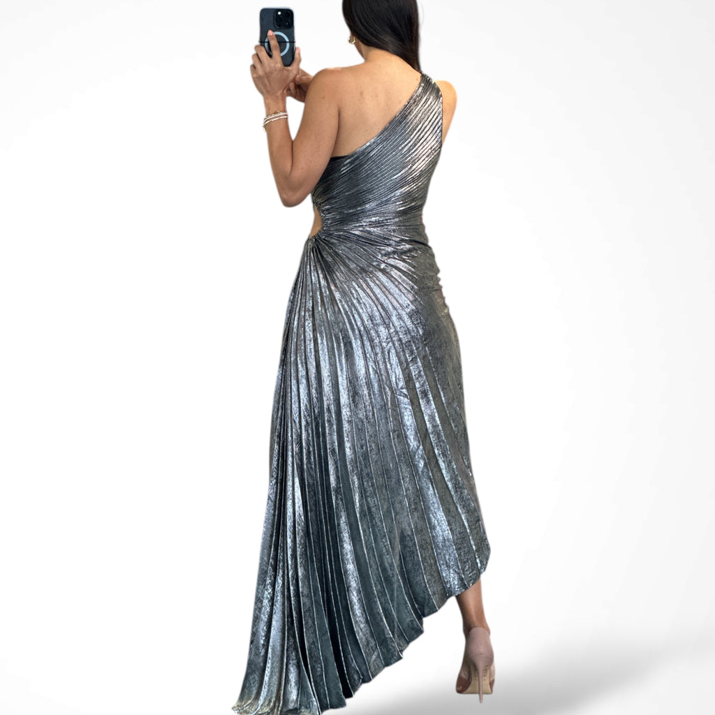 Black-Silver Metallic Pleated One S Dress
