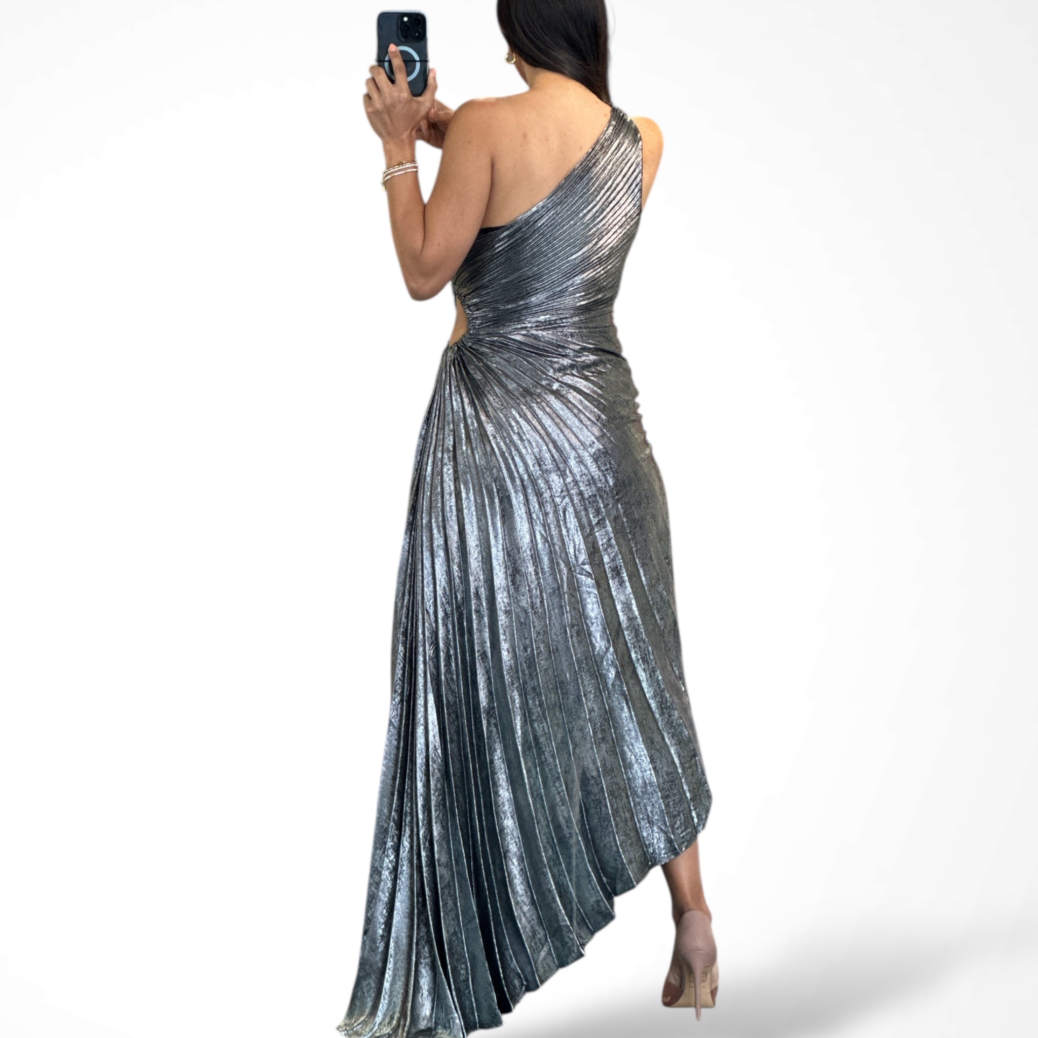 Black-Silver Metallic Pleated One S Dress•-3