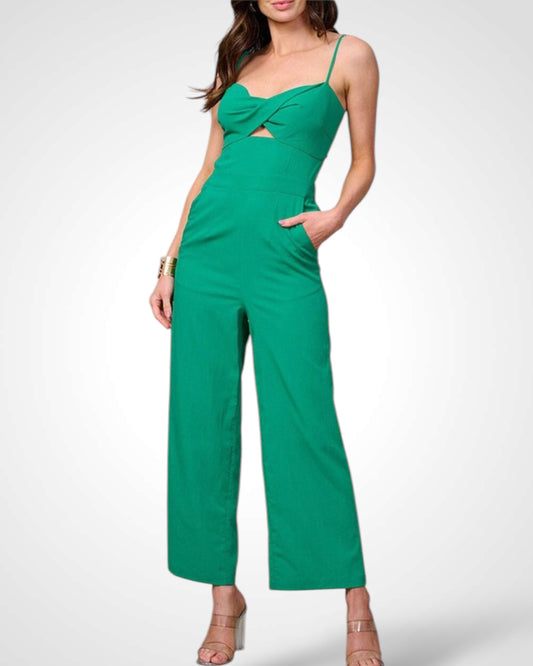 SJQ SOLID SLEEVELESS CUTOUT DETAIL OPEN BACK JUMPSUIT