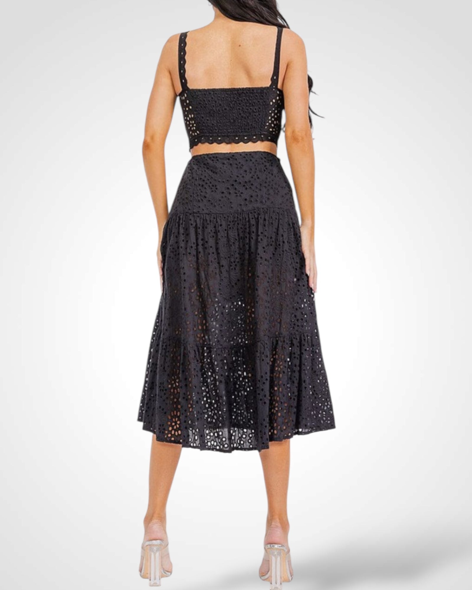 SLEEVELES CROP TOP & MAXI SKIRT EYELET 2PC. SET