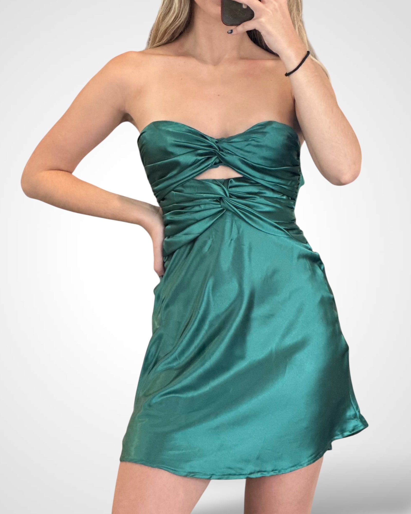 Strapless Style Double Twist Mini Dress (GREEN)•