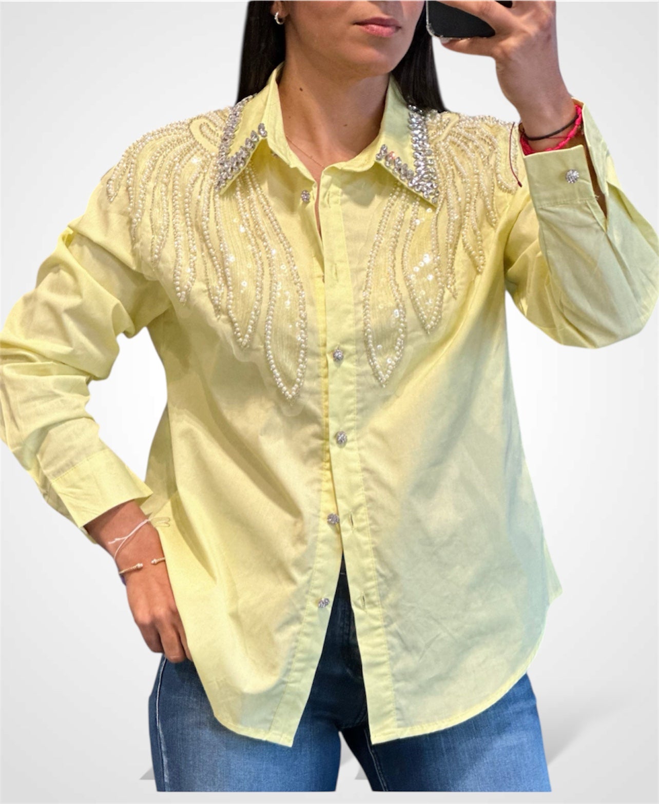 LONG SLEEVE LIME RHINESTONE TOP•