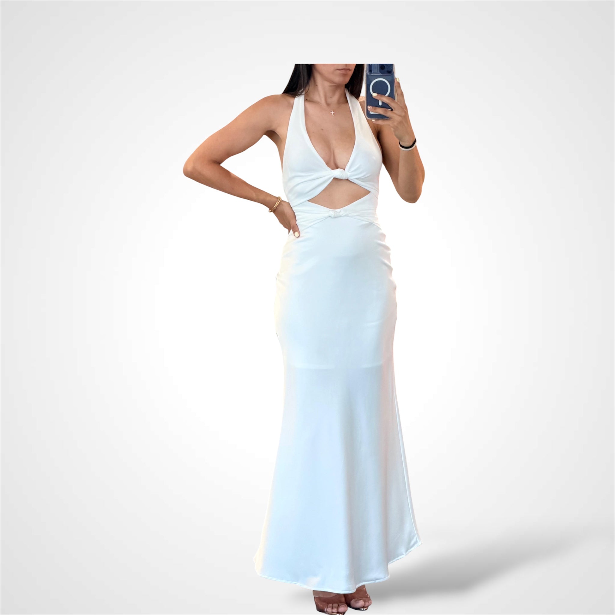 Cutout Woven Satin Maxi Dress