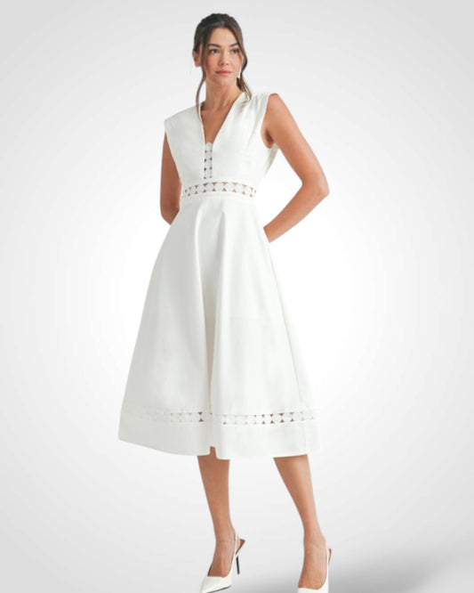 Sleeveless Lace Trim Midi Dress