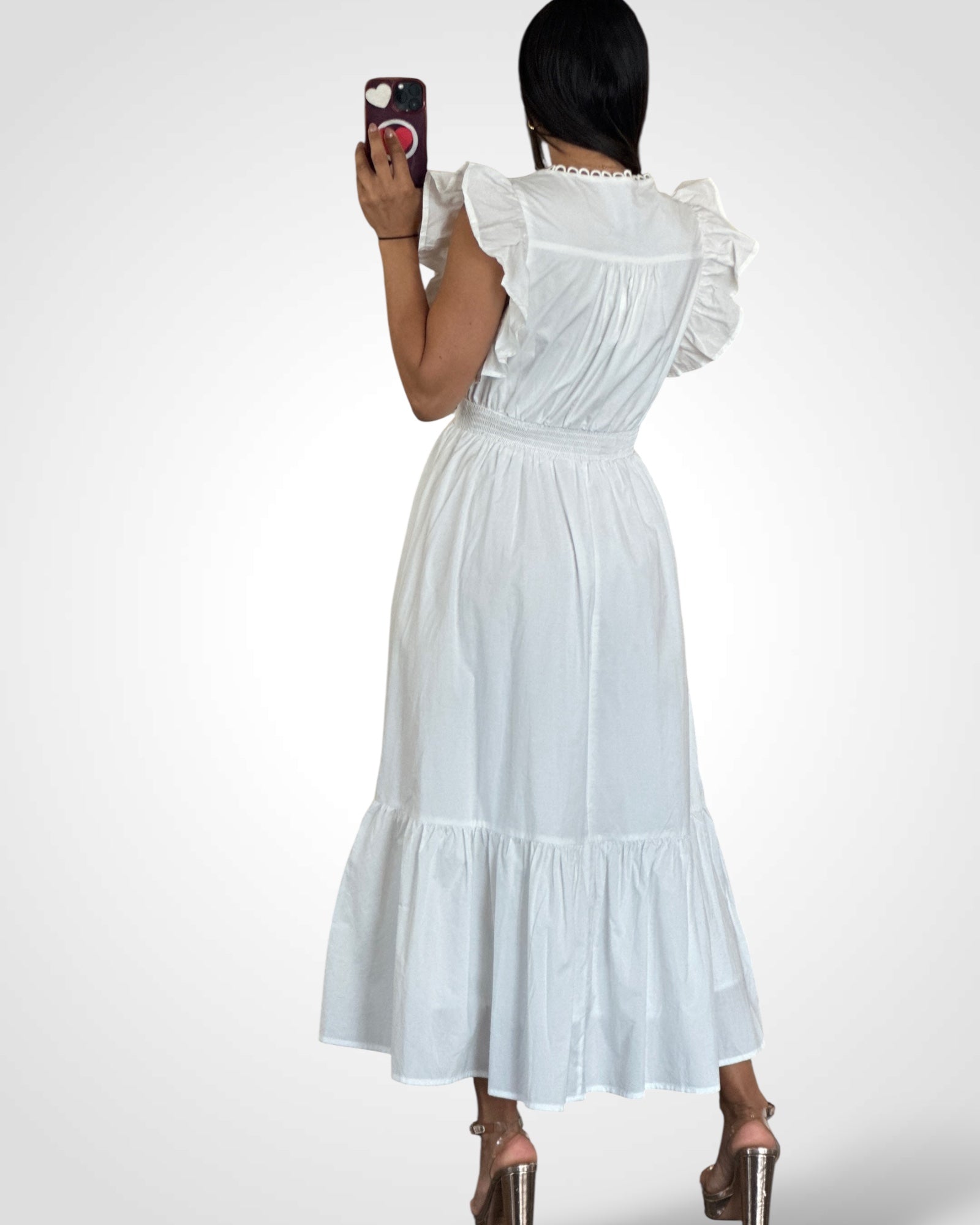 POPLIN SCALLOPED TRIM SURPLUS MIDI DRESS