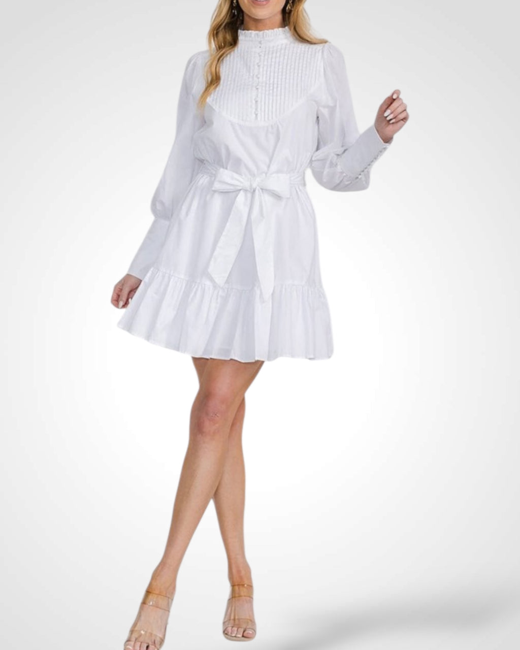 Button Up Self Tie Pockets Tiered Mini Dress