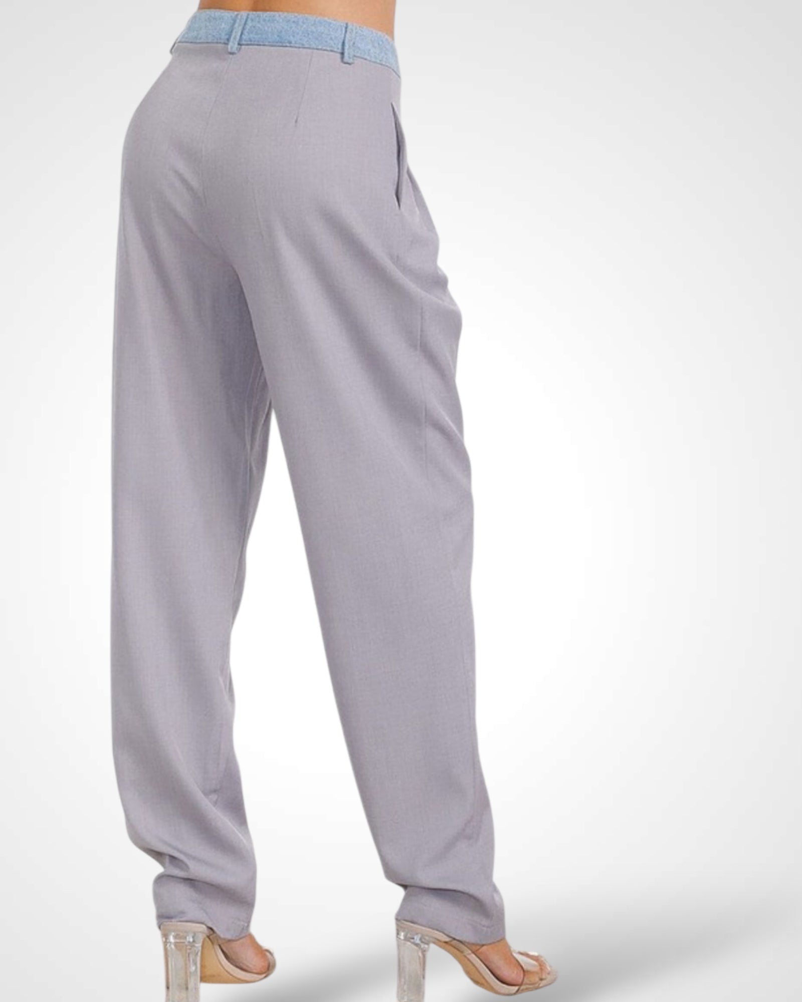 BUTTON CLOSURE FRONT POCKETS PLEATED PANTS•-2
