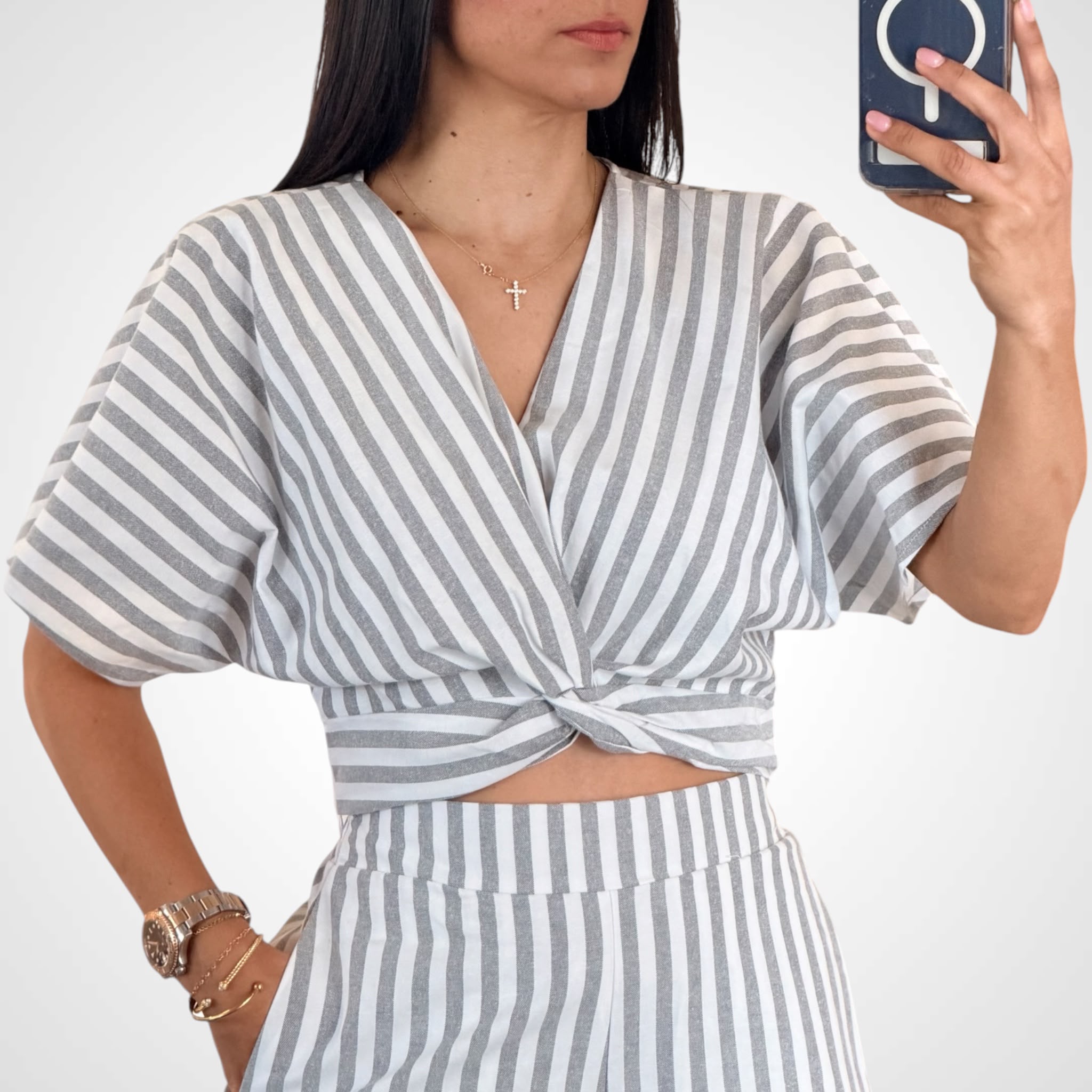 STRIPED TWIST FRONT TOP & PANTS-3