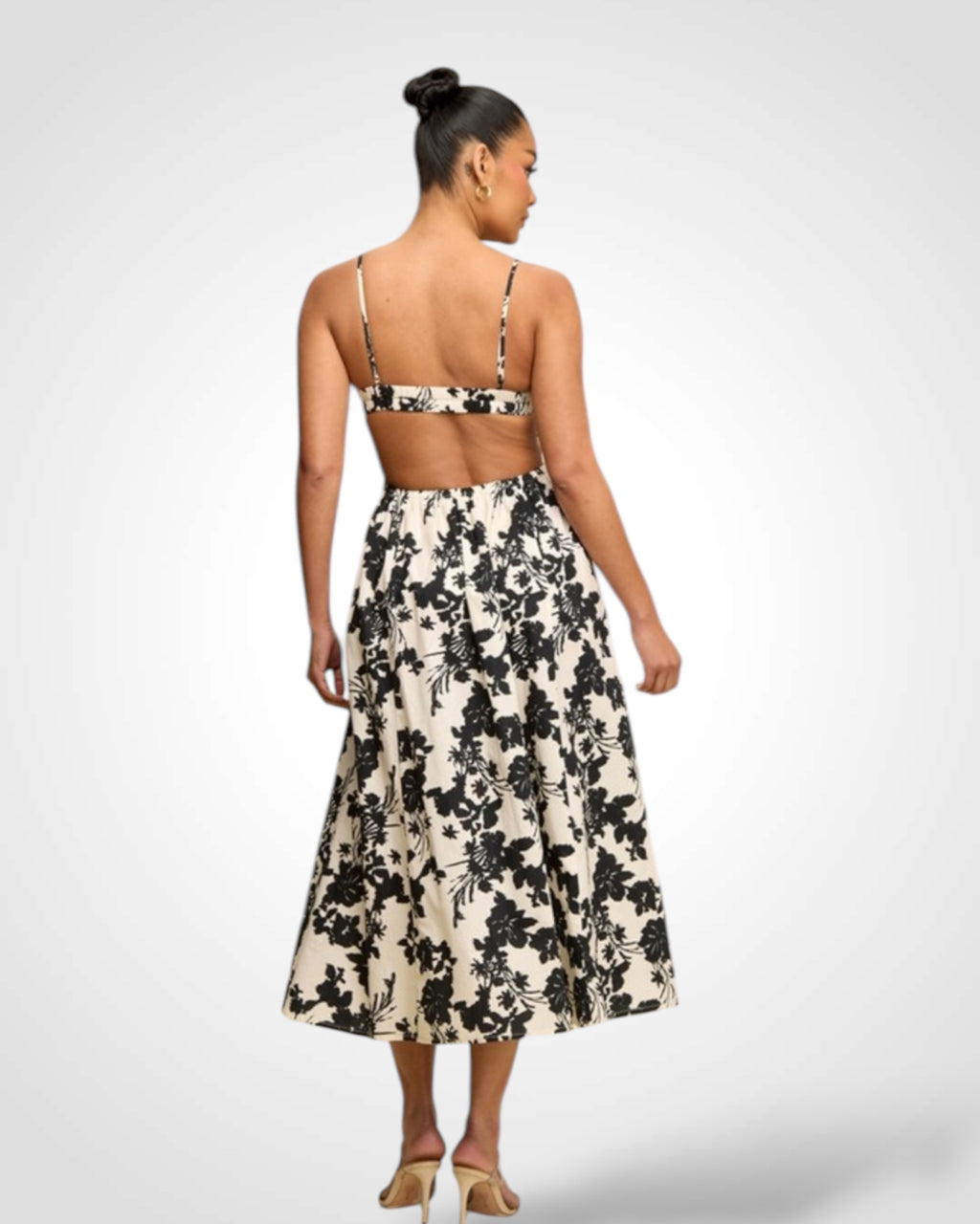 SJQ-BLACK FLORALS MIDI DRESS