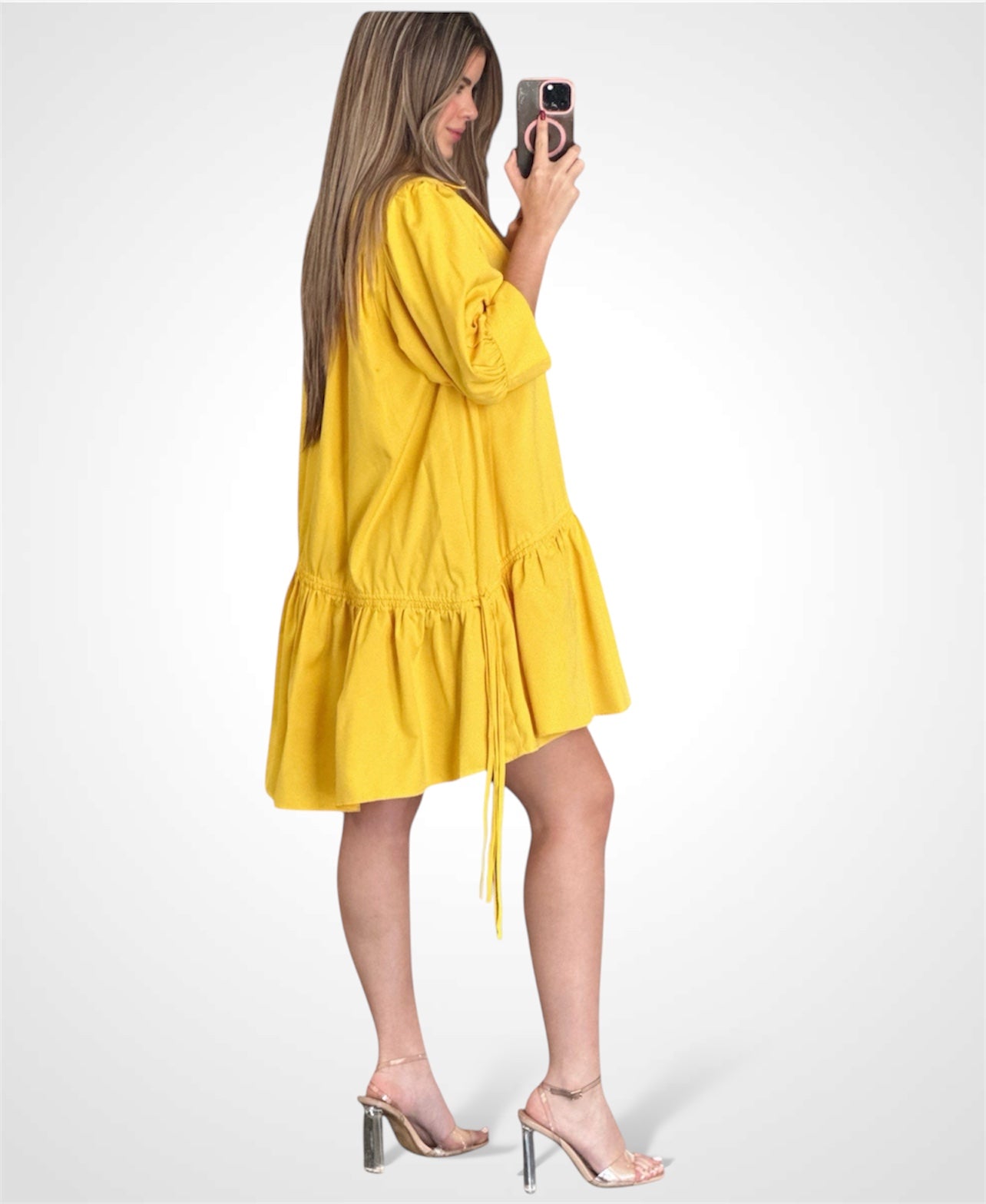 3/4 SLEEVE BUTTON UP TUNIC MINI DRESS