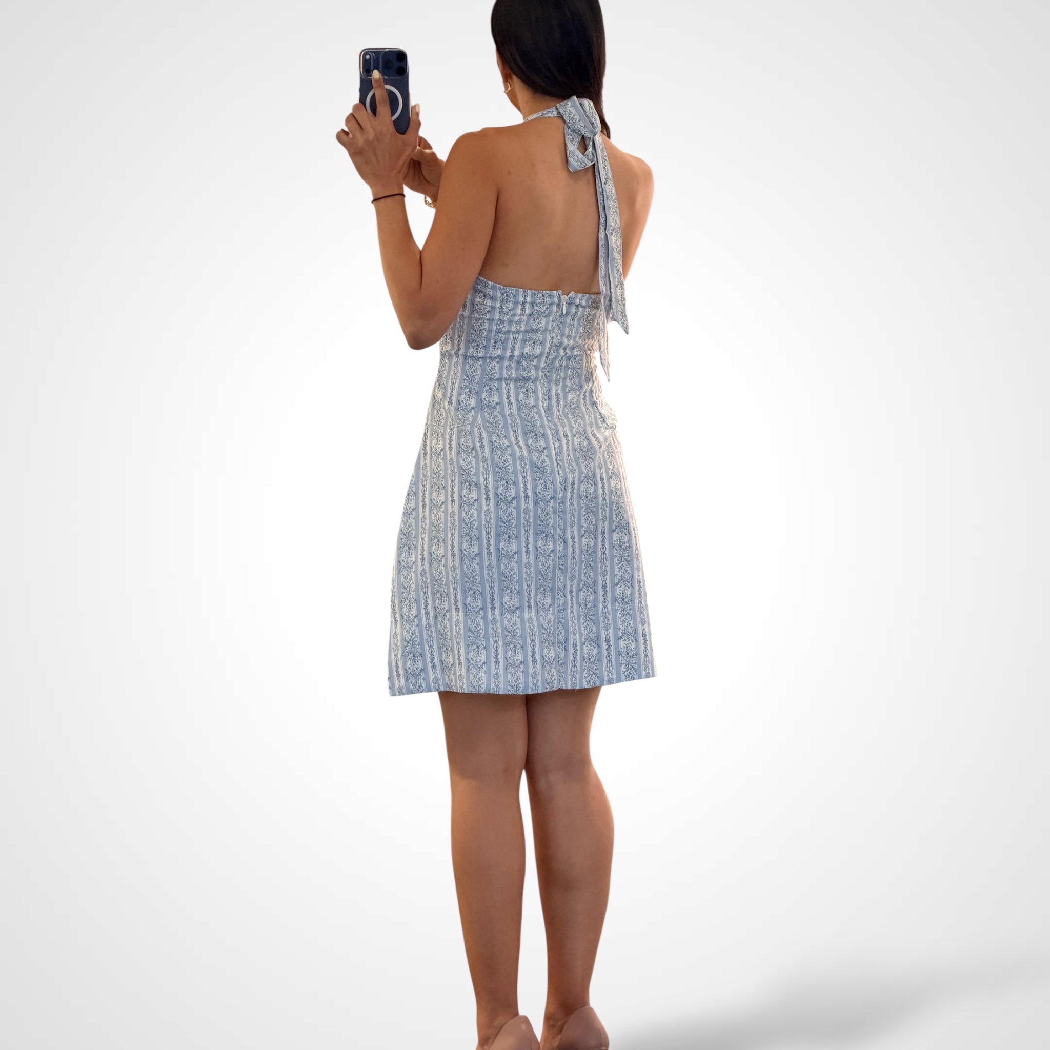 Floral Halter Knot Mini Dress•-3