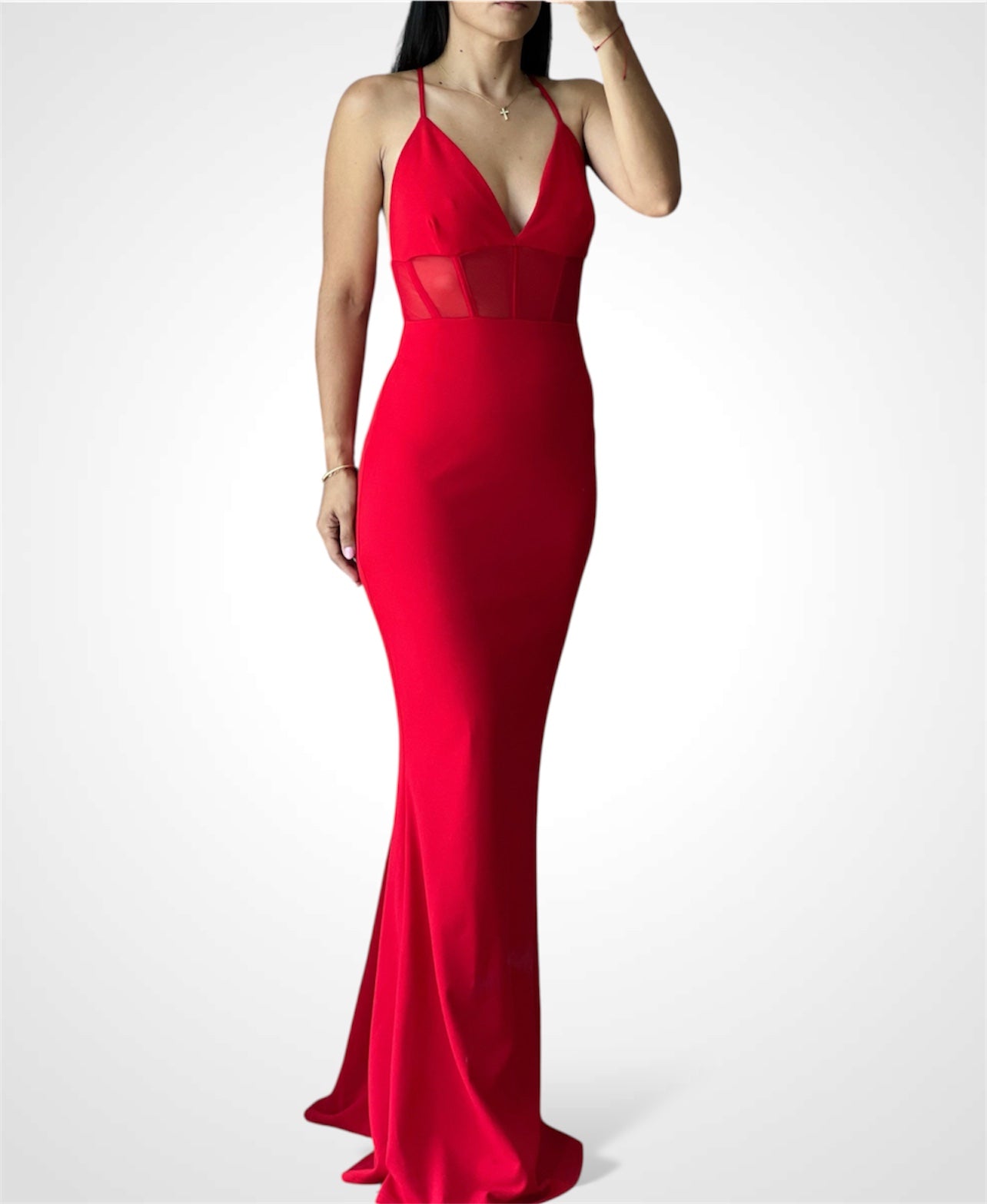 SIMPLICITY MESH INSERT GOWN