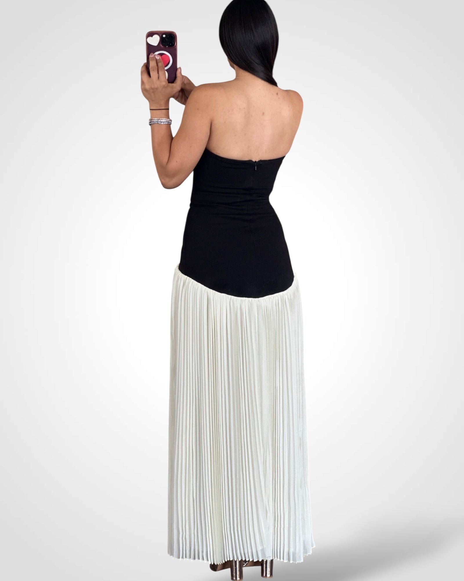Strapless Dropped Pleated Maxi Dress
