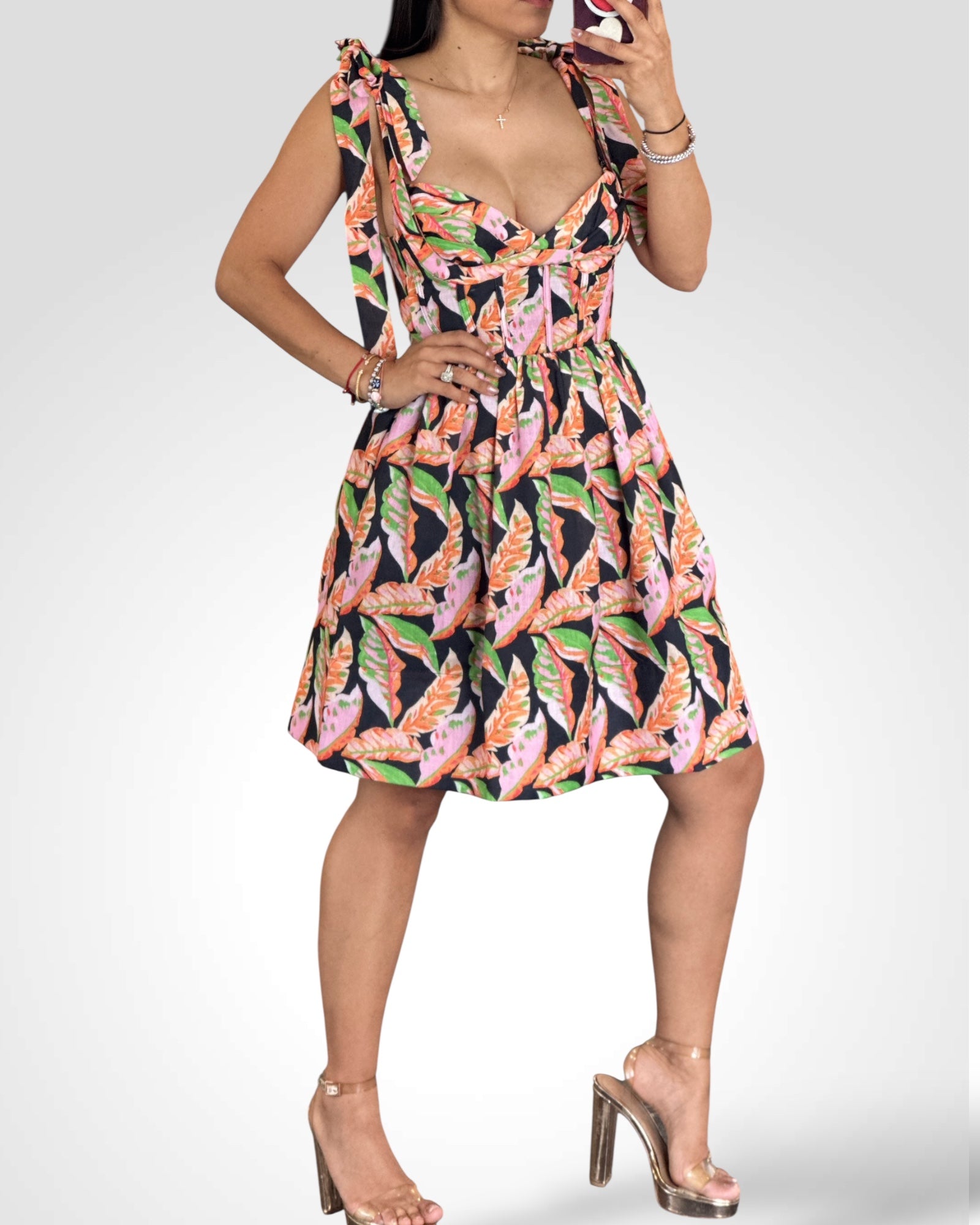 V-neck Fit & Flare Smock Floral Mini Dress