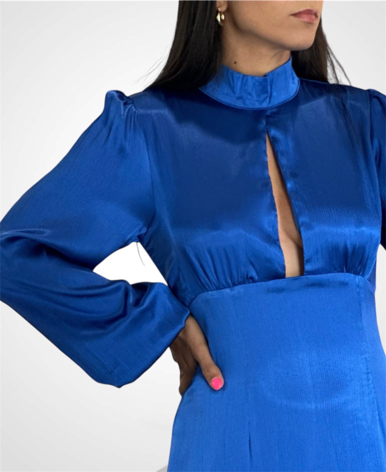 WOMEN'S CUT OUT FRONT SLIT MAXI DRESS (Royal Blue)-2