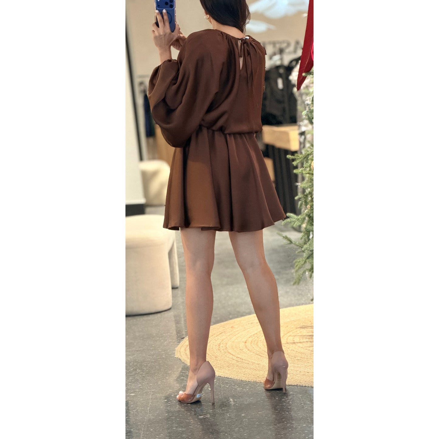 Puff Long Sleeve Flowing Mini Dress