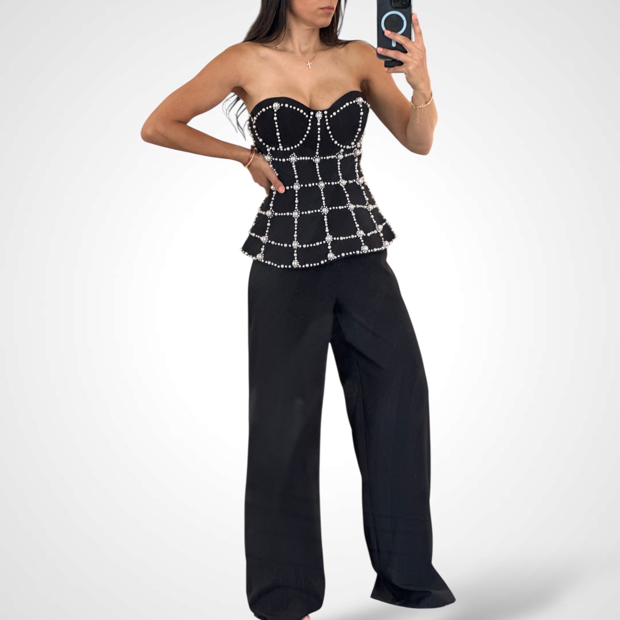 BLACK EMBELLISHED PANT SET•