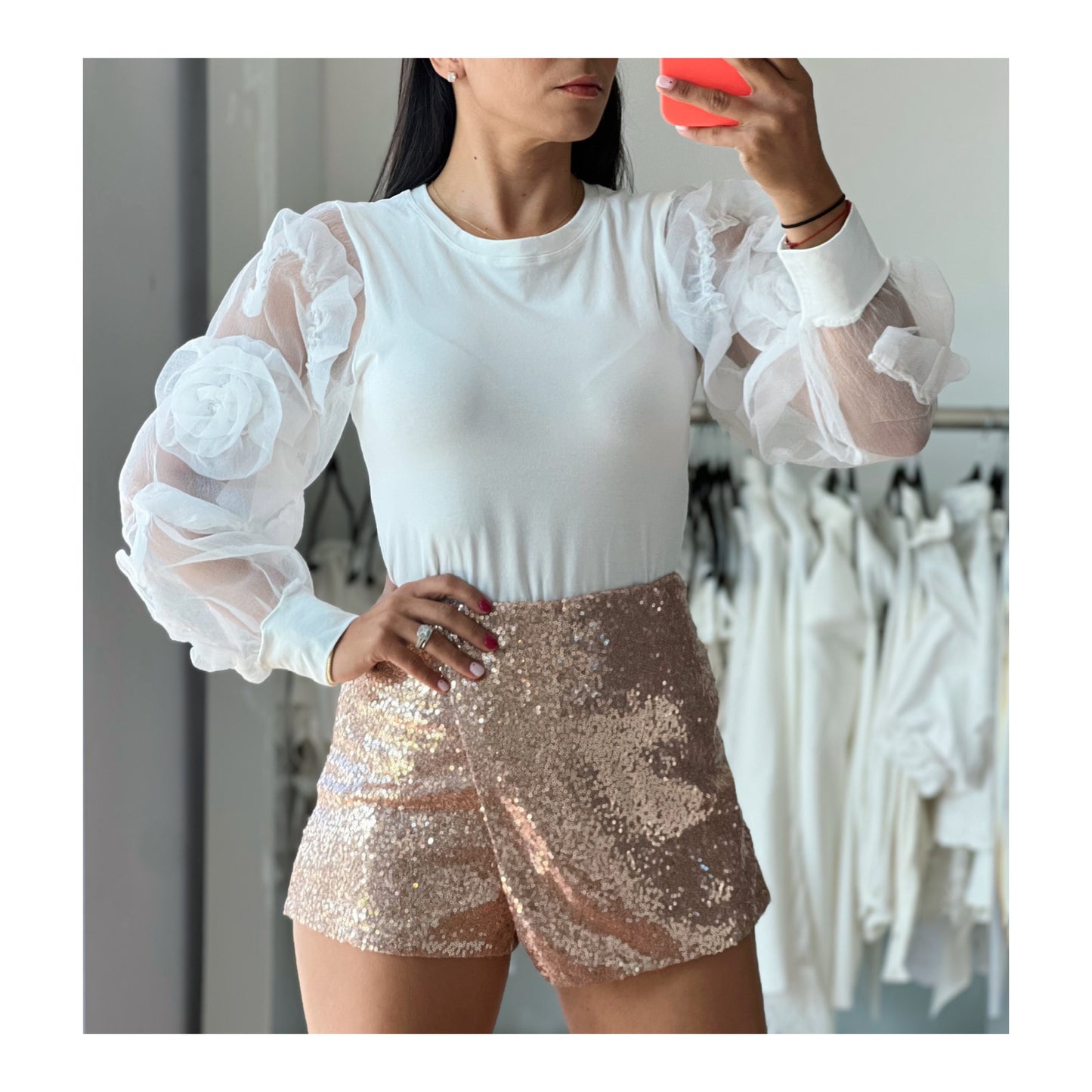 Mesh Flower Long Sleeve Top