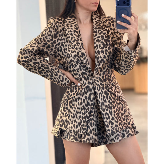 LEOPARD JACKET AND SHORTS SET