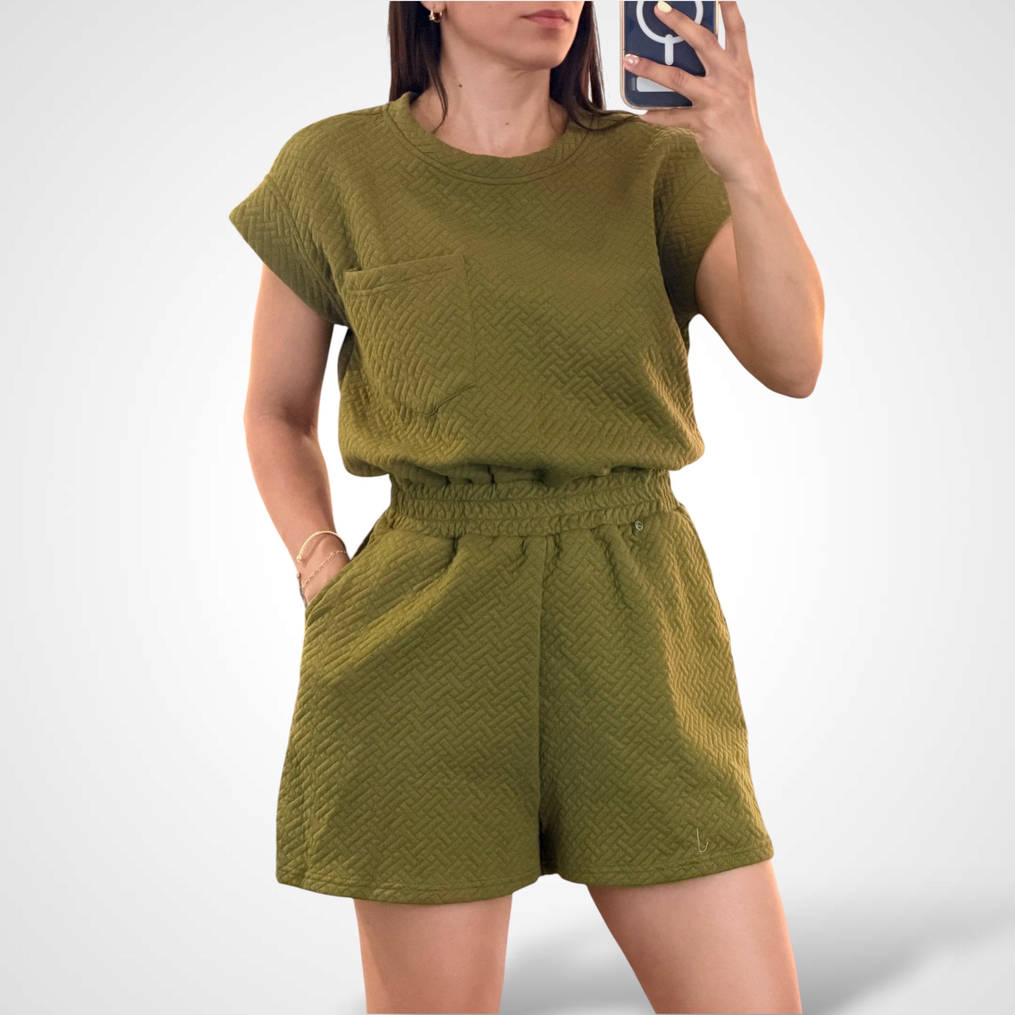 Olive Drop Shoulder Textured Heavy Knit Romper•-2