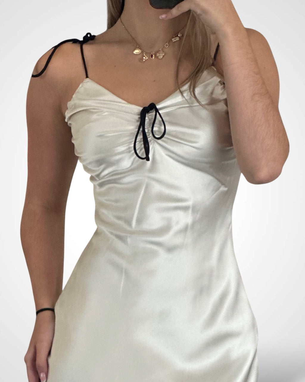 TIED SHOULDER STRAPS SATIN MAXI DRESS