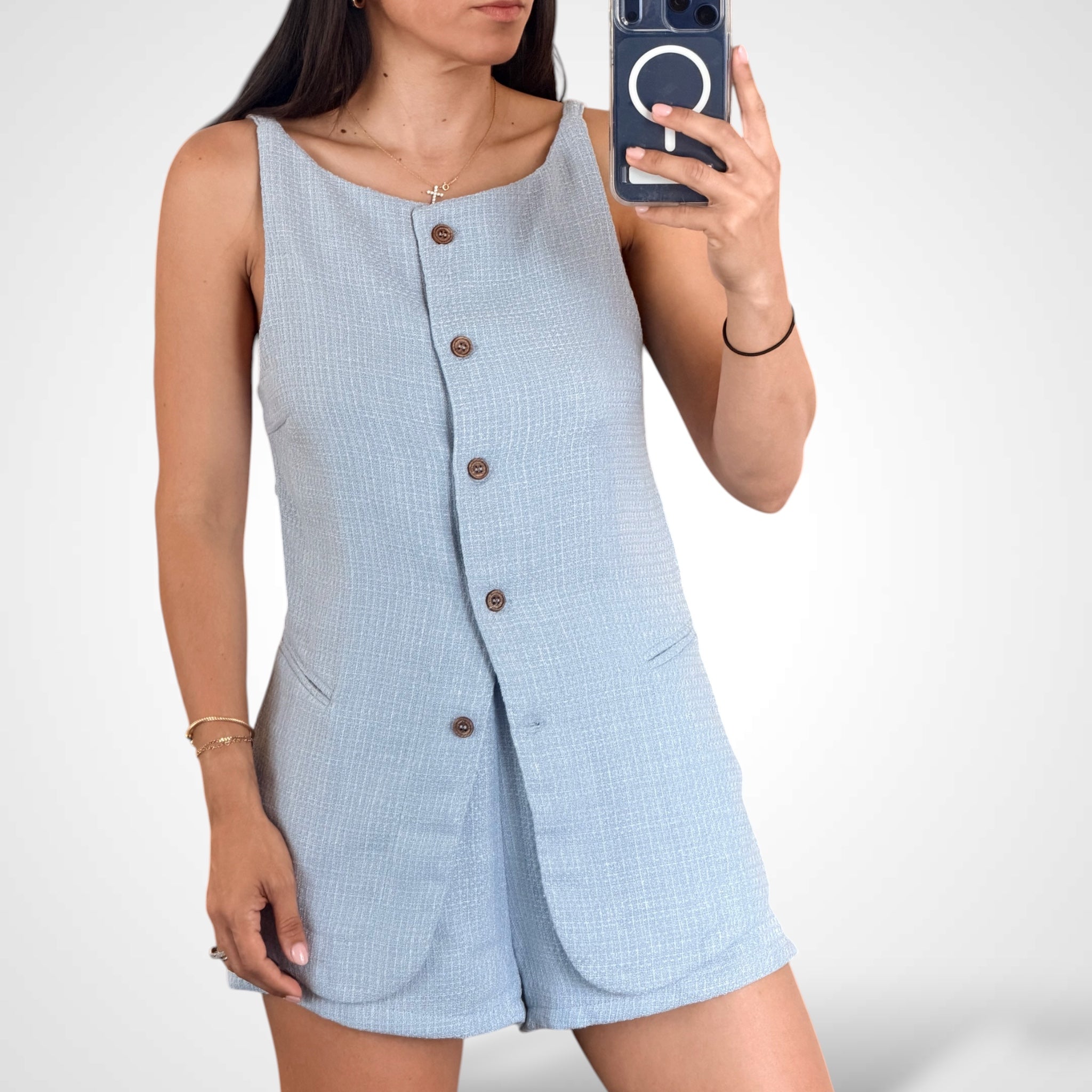 Pastel Solid Color Cozy Vest Top & Shorts Set•-2