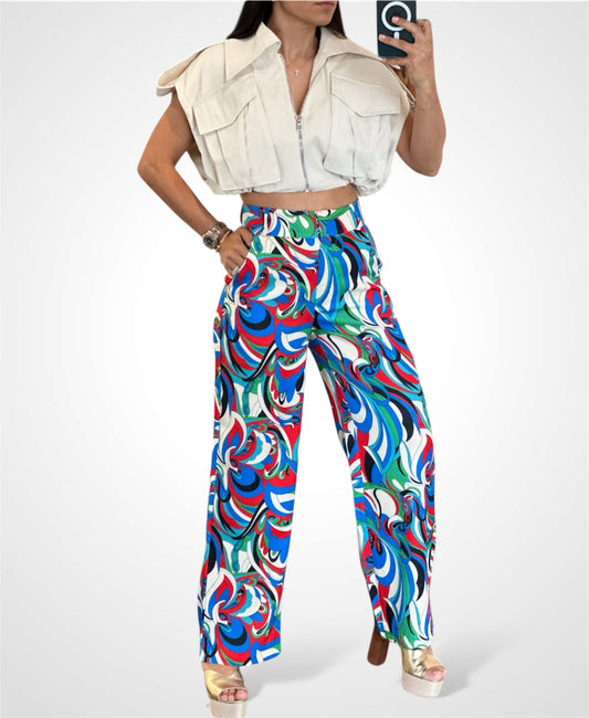 CREAM CROPPED VEST BOUNDLESS WITH POCKETS