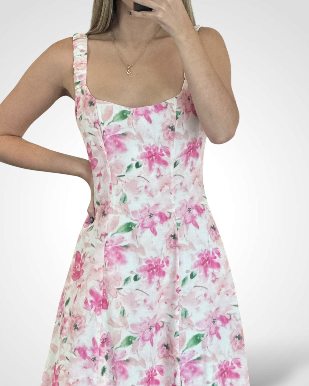 GATHERED FLORAL MAXI DRESS