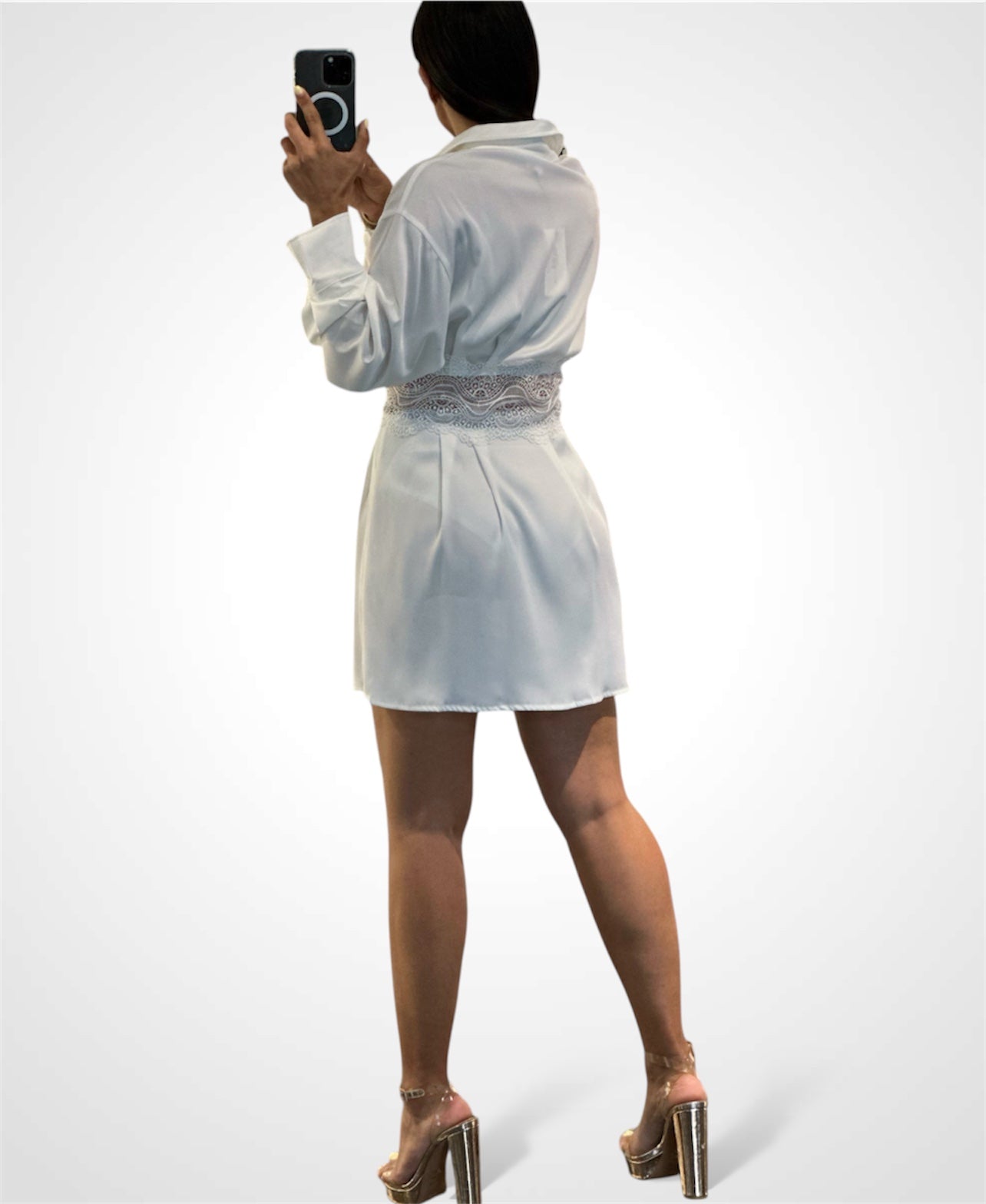 White Lace Shirt Dress•-3