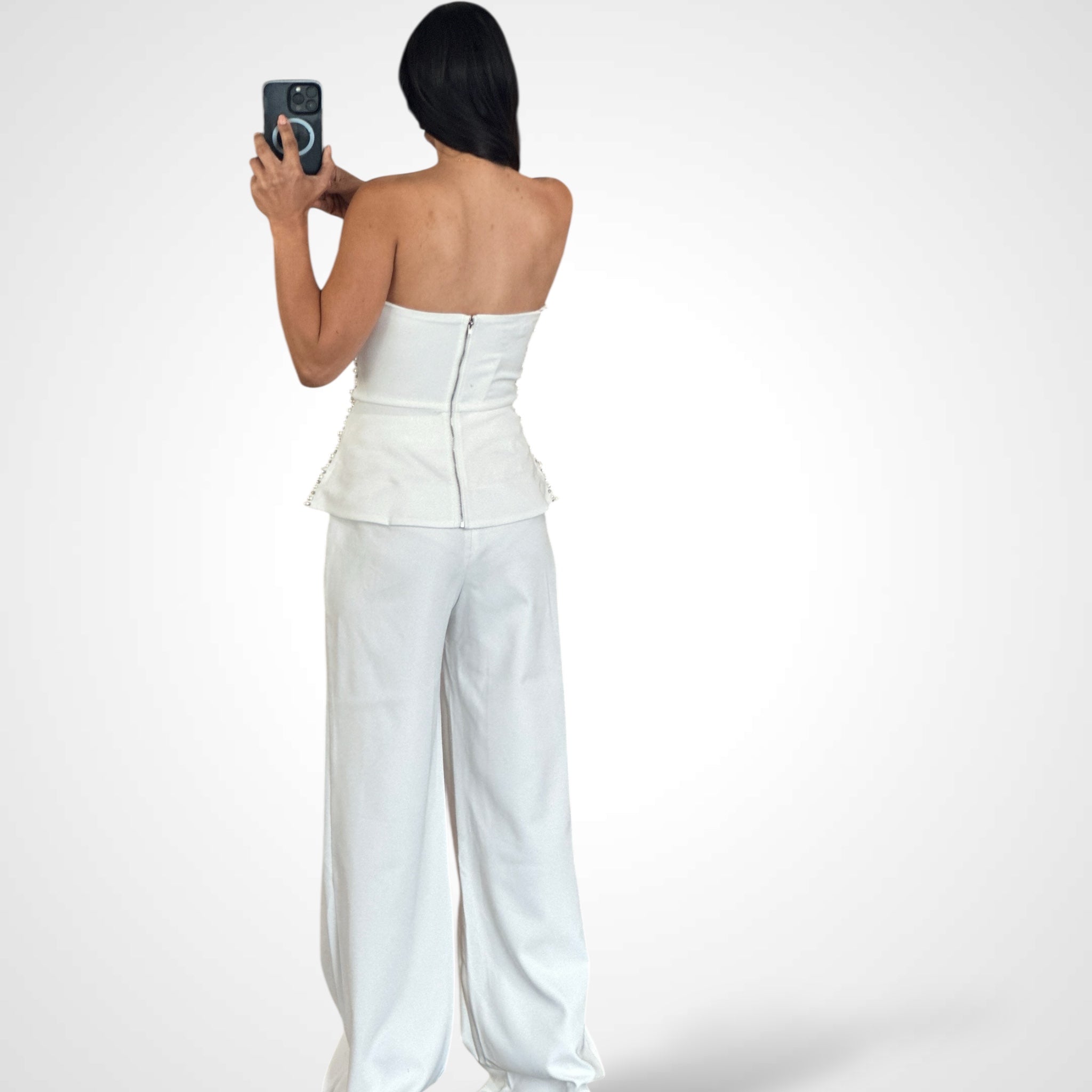 WHITE EMBELLISHED PANT SET