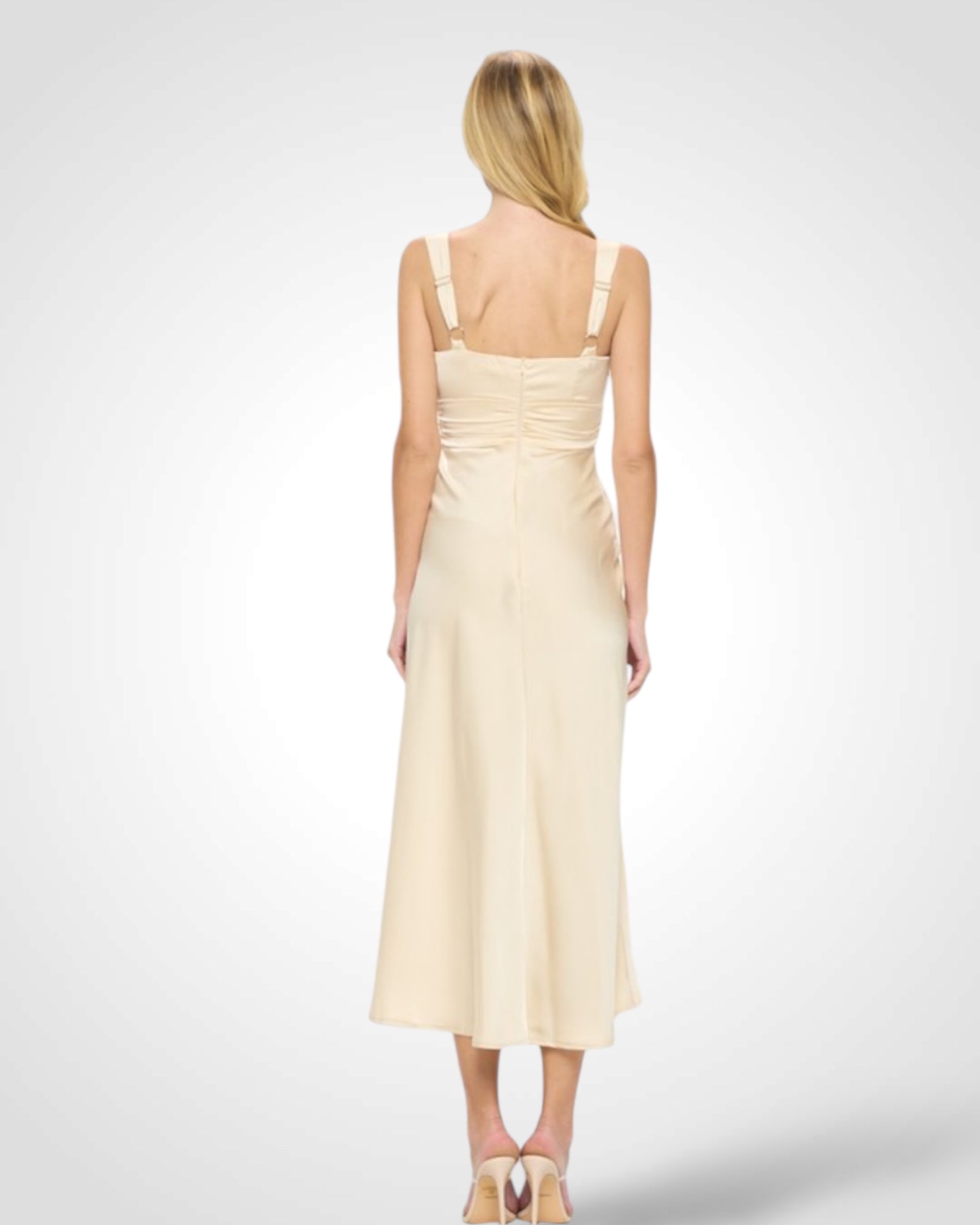 Satin Cami Pleated V-neck Maxi Dress-2
