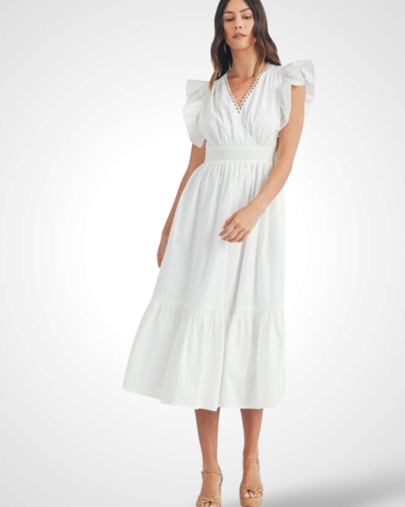 POPLIN SCALLOPED TRIM SURPLUS MIDI DRESS•-4