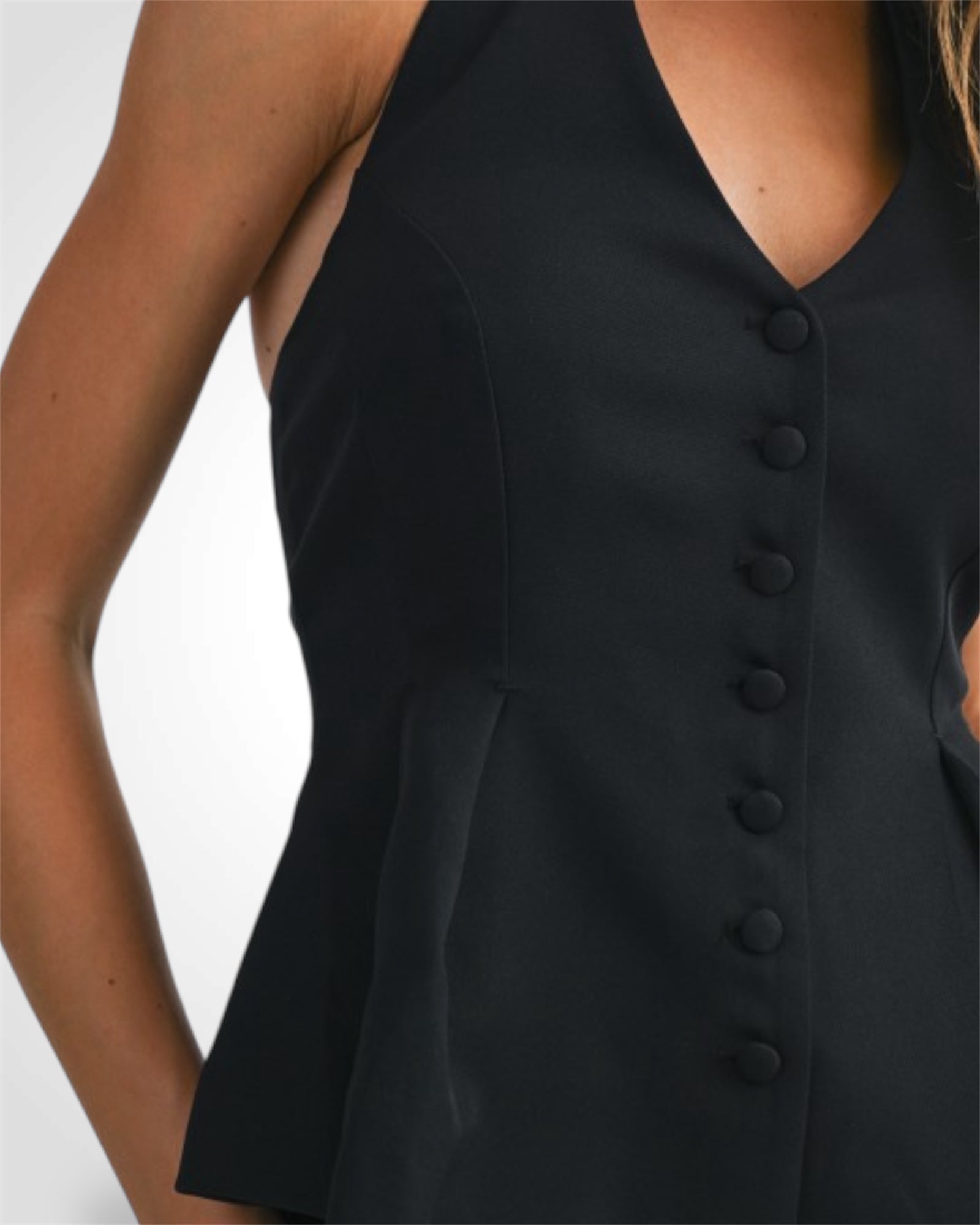 Black Neck Peplum Pants Set•-3