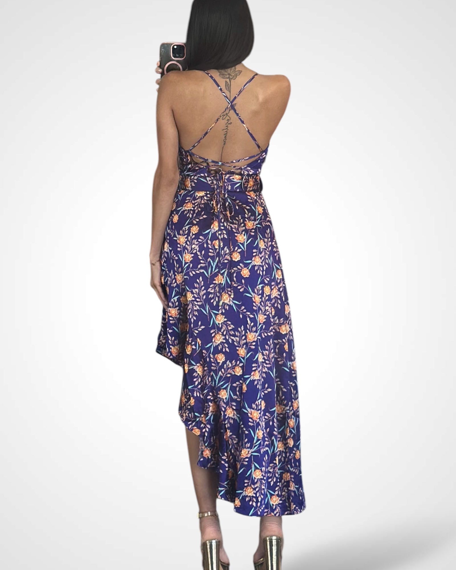 Floral Print Satin Midi Dress
