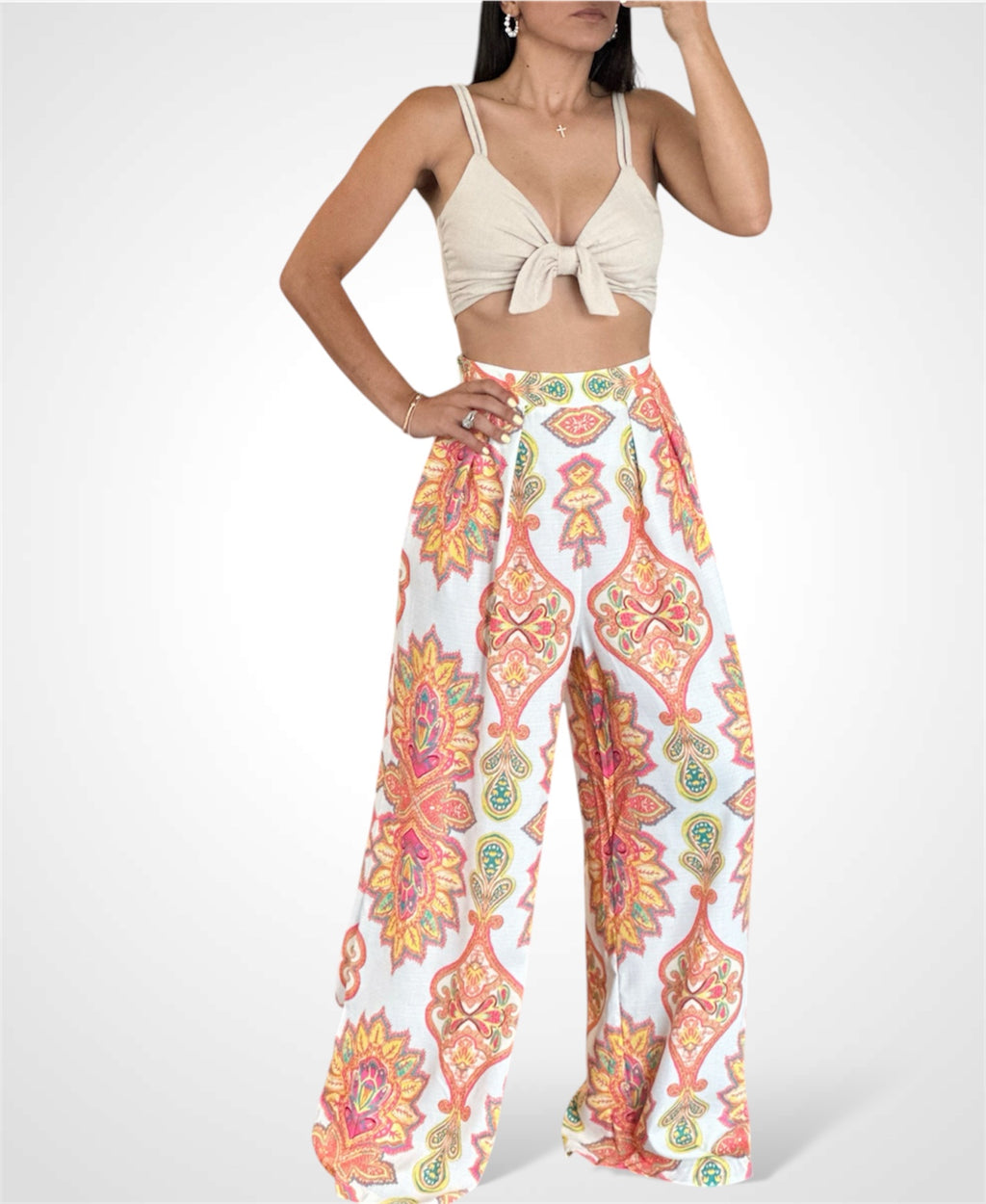 NATURAL LINEN RIBBON BRA TOP