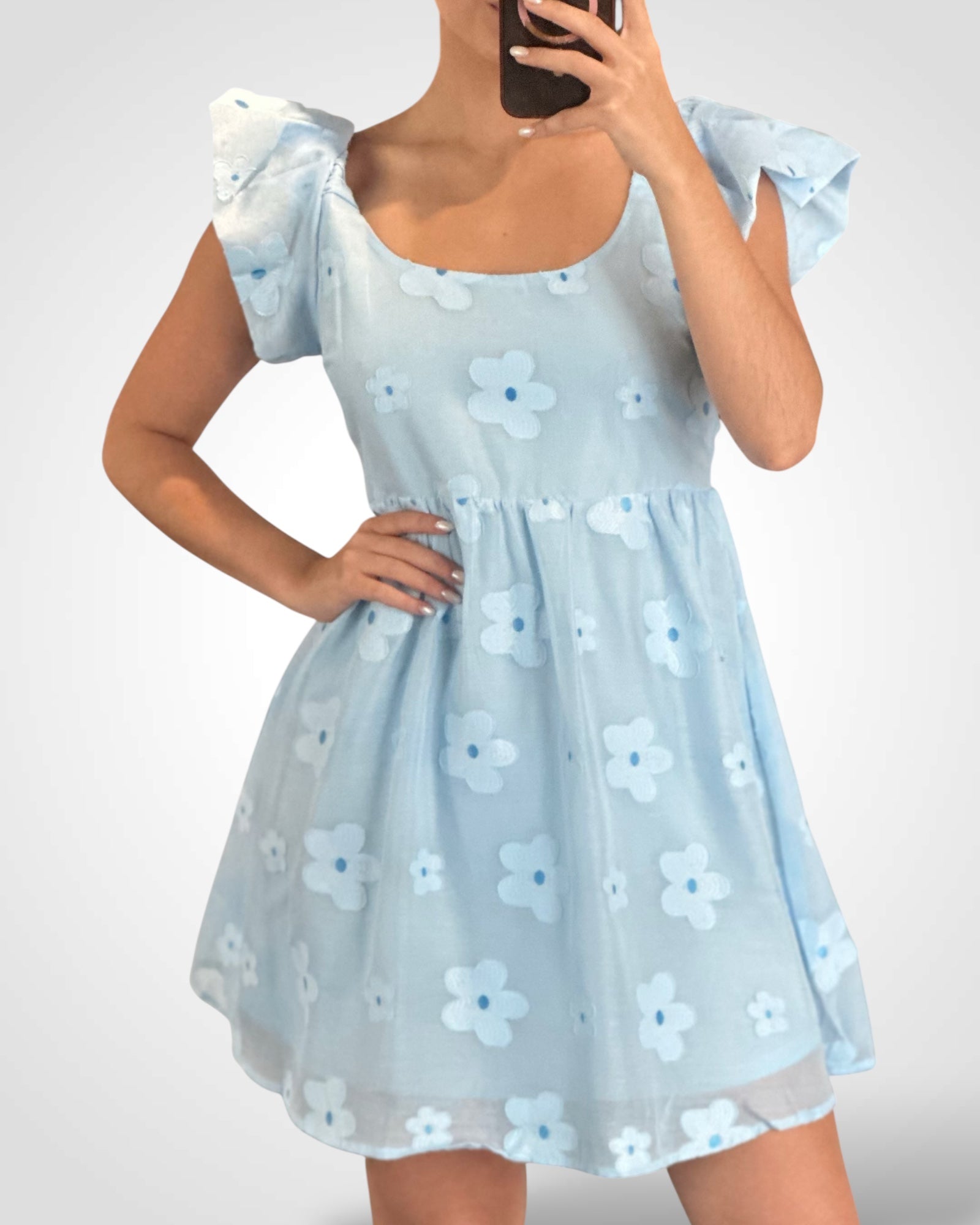 Short Ruffle Sleeve Detailed Floral Mini Dress•-1