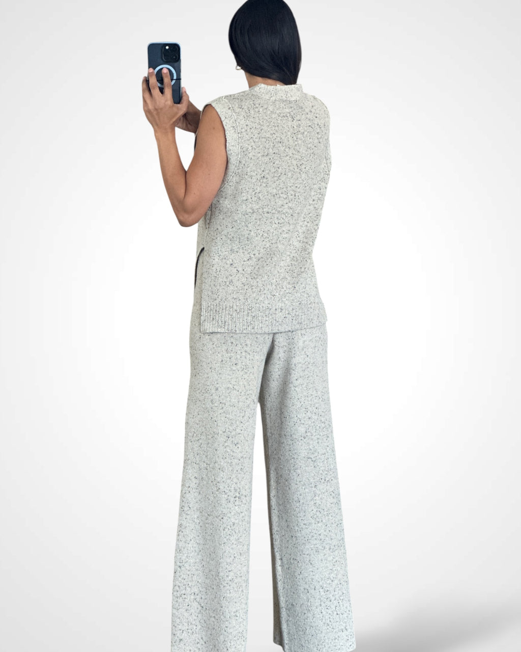 RELAXED FIT KNIT VEST TOP AND LONG PANTS SET