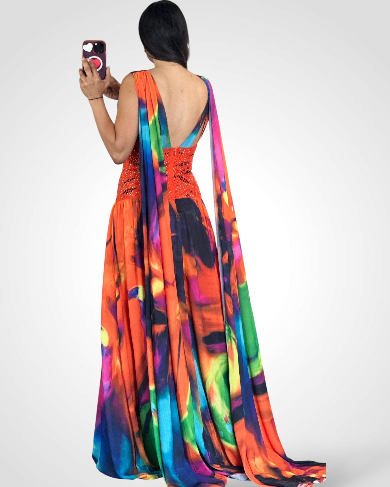 BACKLESS DEEP V-NECK FLORAL MAXI DRESS