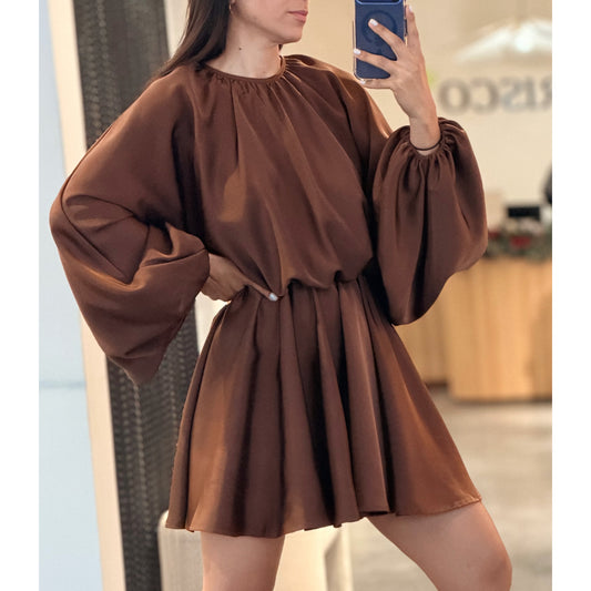 Puff Long Sleeve Flowing Mini Dress
