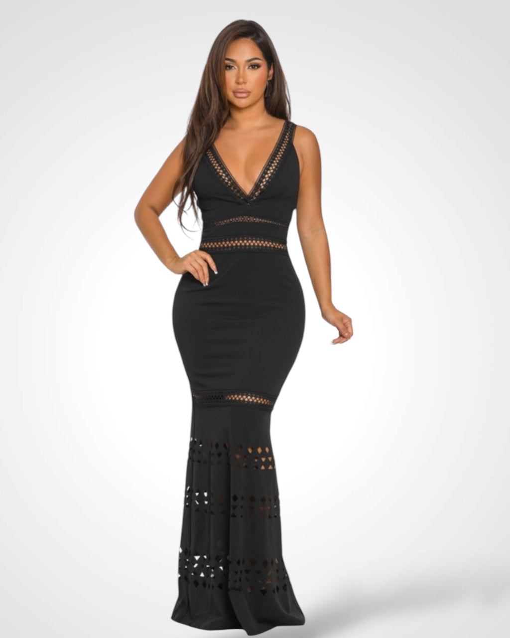 V-NECK SLEEVELESS SEMI-HOLLOW MERMAID SOLID DRESS