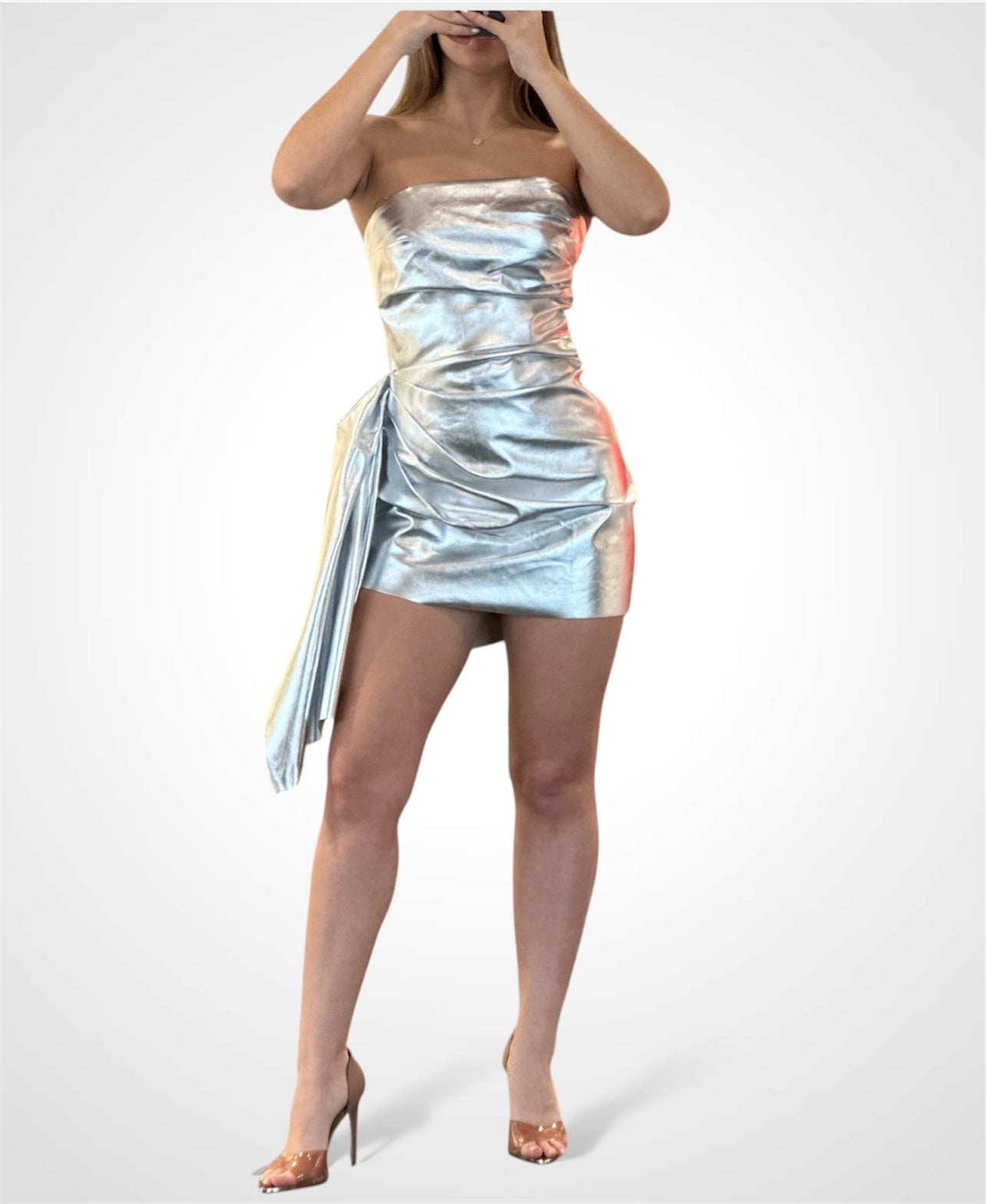 SILVER STRAPLESS COCKTAIL DRESS