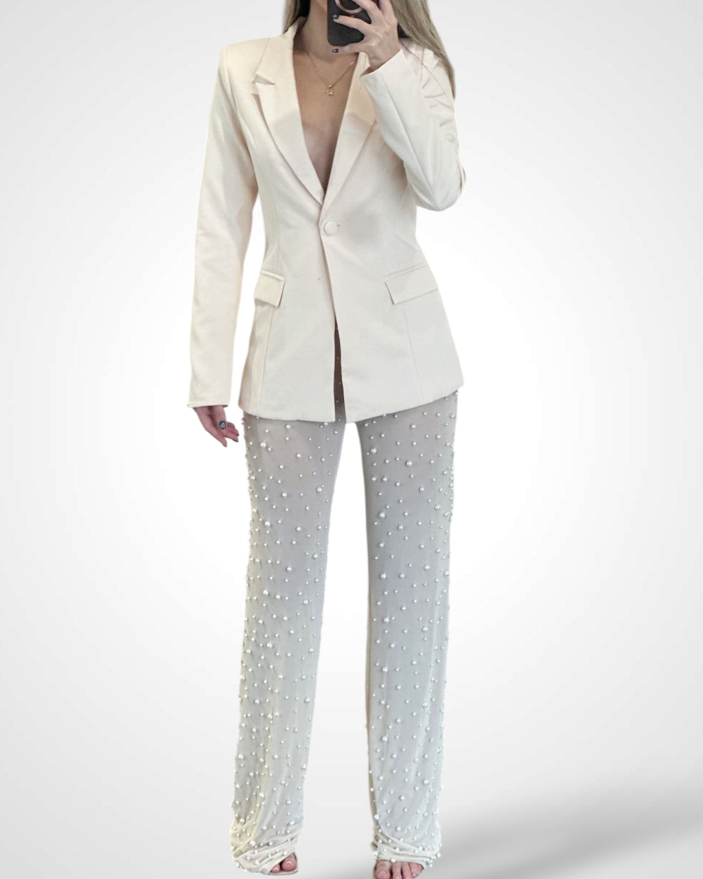 BLAZER & PEARL EMBELLISHED PANT SET
