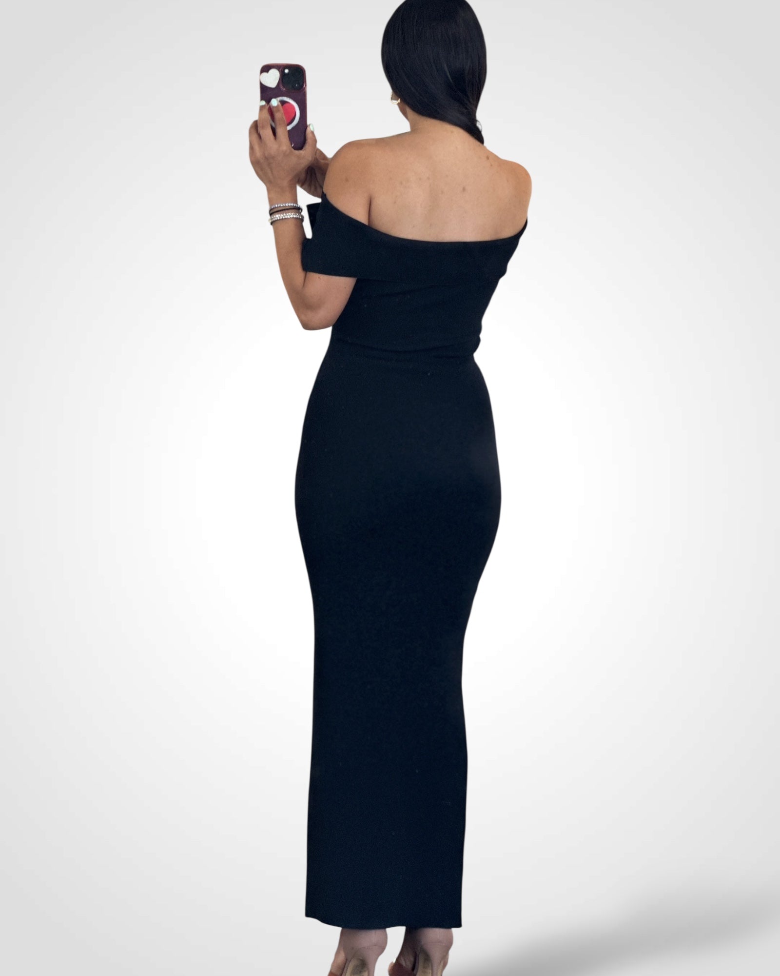 BOW DETAIL OFF SHOULDER KNIT DRESS