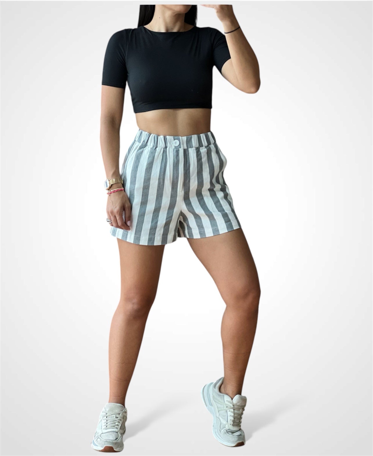 Elastic Waist Grey Shorts