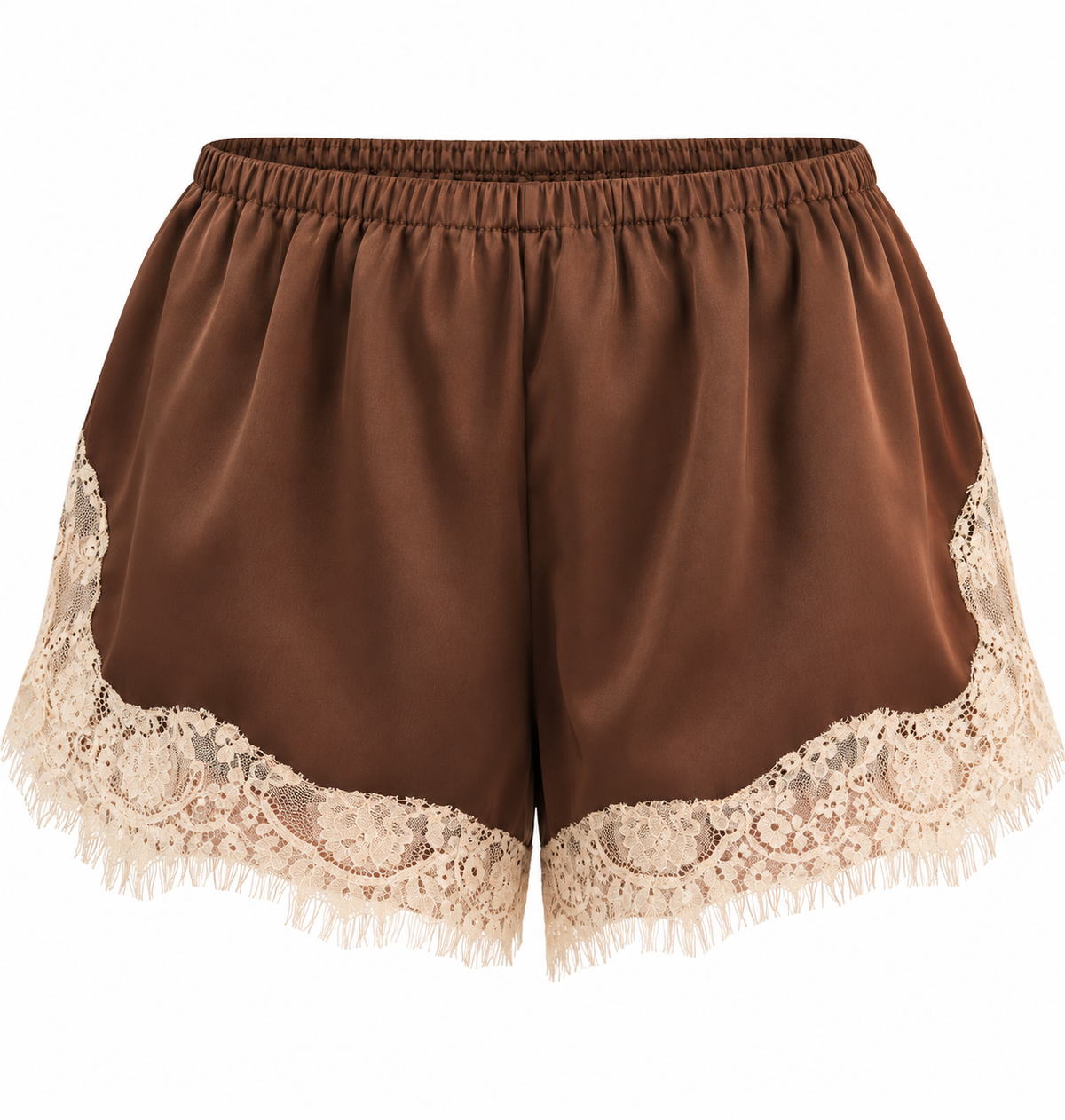 Luna Lace Brown Satin Shorts-4